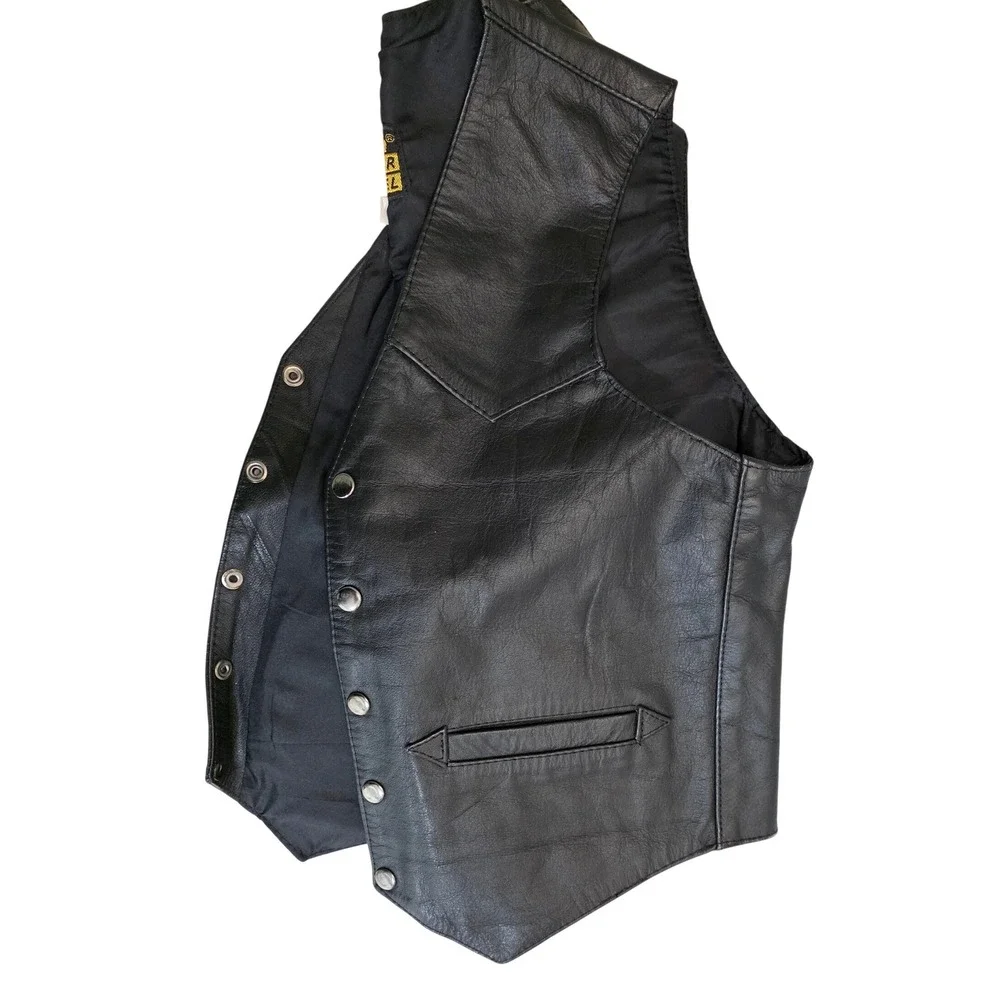 Protech Leather Apparel Biker Vest vintage 90Mens 42 Black  Genuine Leather Snap